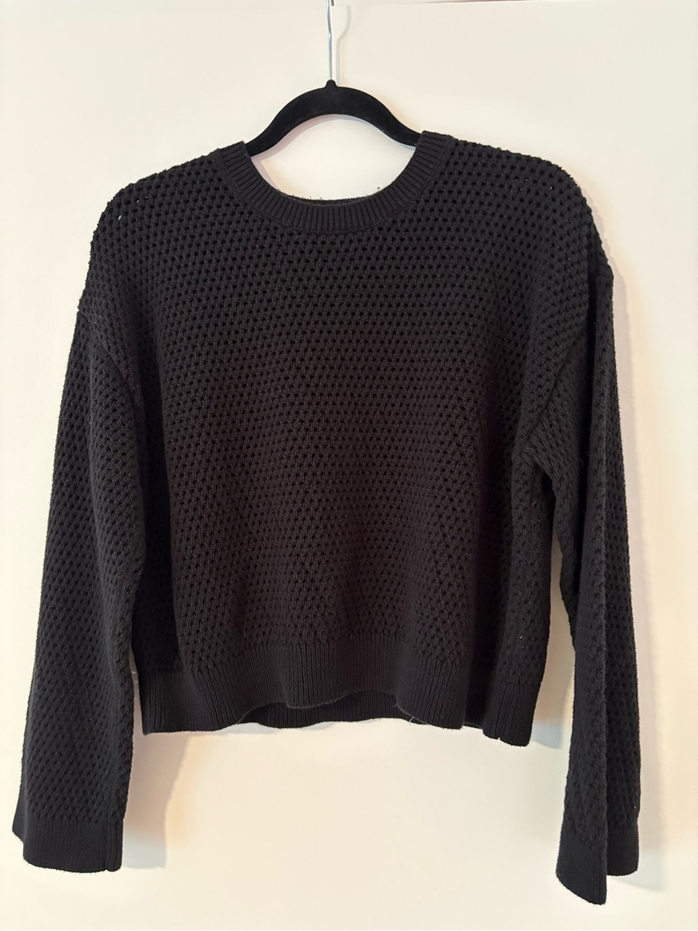 Black Women’s Crochet Crewneck Sweater